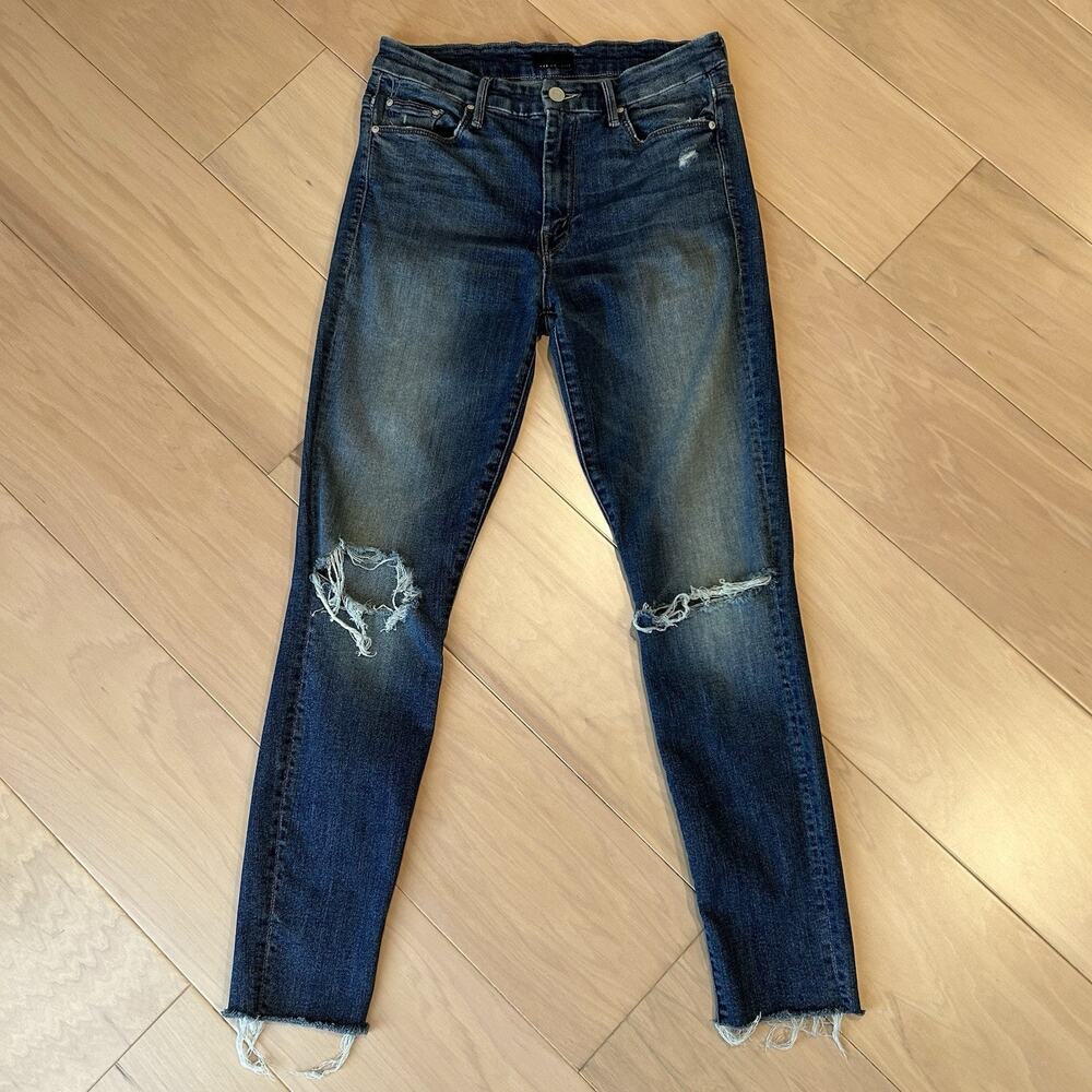 Mother High Waisted Looker Fray In Furiously Happy Blue Jean Women’s 27